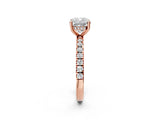 Rose gold Cushion Cut Diamond Pave Band Solitaire Ring with Round with Moissanite side stone and Prong Setting_26