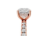 Rose gold Cushion Cut Diamond Pave Band Solitaire Ring with Round with Moissanite side stone and Prong Setting_29