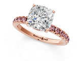 Rose gold Cushion Cut Diamond Pave Band Solitaire Ring with Round with Morganite side stone and Prong Setting_13