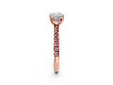 Rose gold Cushion Cut Diamond Pave Band Solitaire Ring with Round with Morganite side stone and Prong Setting_14
