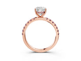 Rose gold Cushion Cut Diamond Pave Band Solitaire Ring with Round with Morganite side stone and Prong Setting_15