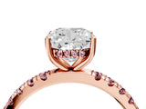 Rose gold Cushion Cut Diamond Pave Band Solitaire Ring with Round with Morganite side stone and Prong Setting_16