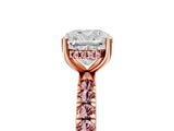 Rose gold Cushion Cut Diamond Pave Band Solitaire Ring with Round with Morganite side stone and Prong Setting_17