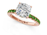 Rose gold Cushion Cut Diamond Pave Band Solitaire Ring with Round with Peridot side stone and Prong Setting_1