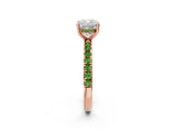 Rose gold Cushion Cut Diamond Pave Band Solitaire Ring with Round with Peridot side stone and Prong Setting_2