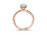 Rose gold Cushion Cut Diamond Pave Band Solitaire Ring with Round with Peridot side stone and Prong Setting_3