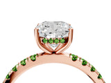 Rose gold Cushion Cut Diamond Pave Band Solitaire Ring with Round with Peridot side stone and Prong Setting_4
