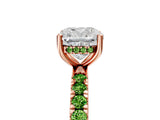 Rose gold Cushion Cut Diamond Pave Band Solitaire Ring with Round with Peridot side stone and Prong Setting_5