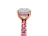 Rose gold Cushion Cut Diamond Pave Band Solitaire Ring with Round with Pink Sapphire side stone and Prong Setting_17
