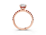 Rose gold Cushion Cut Diamond Pave Band Solitaire Ring with Round with Ruby side stone and Prong Setting_15