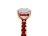Rose gold Cushion Cut Diamond Pave Band Solitaire Ring with Round with Ruby side stone and Prong Setting_17
