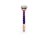 Rose gold Cushion Cut Diamond Pave Band Solitaire Ring with Round with Tanzanite side stone and Prong Setting_2