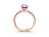 Rose gold Cushion Cut Diamond Pave Band Solitaire Ring with Round with Tanzanite side stone and Prong Setting_3