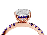 Rose gold Cushion Cut Diamond Pave Band Solitaire Ring with Round with Tanzanite side stone and Prong Setting_4