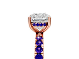 Rose gold Cushion Cut Diamond Pave Band Solitaire Ring with Round with Tanzanite side stone and Prong Setting_5