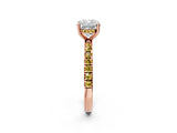 Rose gold Cushion Cut Diamond Pave Band Solitaire Ring with Round with Yellow Sapphire side stone and Prong Setting_14