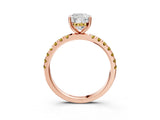 Rose gold Cushion Cut Diamond Pave Band Solitaire Ring with Round with Yellow Sapphire side stone and Prong Setting_15