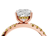 Rose gold Cushion Cut Diamond Pave Band Solitaire Ring with Round with Yellow Sapphire side stone and Prong Setting_16