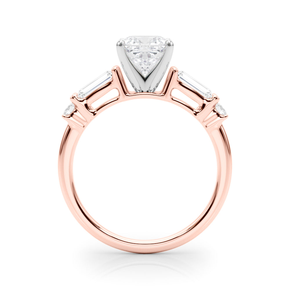 Rose gold Cushion Cut Diamond Ring with Baguette Side Stones, Channel Set Band, and Four-Prong Setting 2