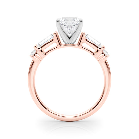 Rose gold Cushion Cut Diamond Ring with Baguette Side Stones, Channel Set Band, and Four-Prong Setting 2
