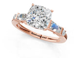 Rose gold Cushion Cut Diamond Ring with Baguette Side Stones, Channel Set Band, and Four-Prong Setting_26