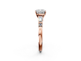 Rose gold Cushion Cut Diamond Ring with Baguette Side Stones, Channel Set Band, and Four-Prong Setting_27