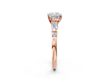 Rose gold Cushion Cut Diamond Ring with Baguette Side Stones, Channel Set Band, and Four-Prong Setting_27