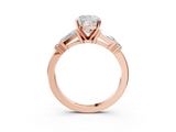 Rose gold Cushion Cut Diamond Ring with Baguette Side Stones, Channel Set Band, and Four-Prong Setting_28