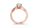 Rose gold Cushion Cut Diamond Ring with Baguette Side Stones, Channel Set Band, and Four-Prong Setting_28