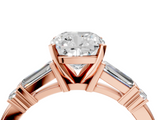 Rose gold Cushion Cut Diamond Ring with Baguette Side Stones, Channel Set Band, and Four-Prong Setting_29