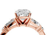 Rose gold Cushion Cut Diamond Ring with Baguette Side Stones, Channel Set Band, and Four-Prong Setting_29