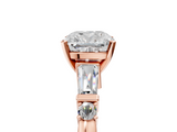 Rose gold Cushion Cut Diamond Ring with Baguette Side Stones, Channel Set Band, and Four-Prong Setting_30