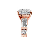 Rose gold Cushion Cut Diamond Ring with Baguette Side Stones, Channel Set Band, and Four-Prong Setting_30