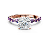 Rose gold Cushion Cut Diamond Ring with Marquise and Round with Amethyst side stone Side Stones and Four-Prong Setting_24