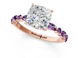 Rose gold Cushion Cut Diamond Ring with Marquise and Round with Amethyst side stone Side Stones and Four-Prong Setting_25