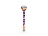 Rose gold Cushion Cut Diamond Ring with Marquise and Round with Amethyst side stone Side Stones and Four-Prong Setting_26
