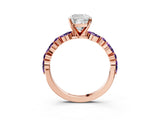 Rose gold Cushion Cut Diamond Ring with Marquise and Round with Amethyst side stone Side Stones and Four-Prong Setting_27