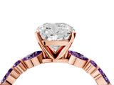 Rose gold Cushion Cut Diamond Ring with Marquise and Round with Amethyst side stone Side Stones and Four-Prong Setting_28