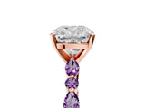 Rose gold Cushion Cut Diamond Ring with Marquise and Round with Amethyst side stone Side Stones and Four-Prong Setting_29