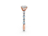 Rose gold Cushion Cut Diamond Ring with Marquise and Round with Aquamarine side stone Side Stones and Four-Prong Setting_14