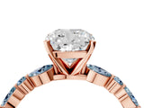 Rose gold Cushion Cut Diamond Ring with Marquise and Round with Aquamarine side stone Side Stones and Four-Prong Setting_16