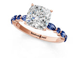 Rose gold Cushion Cut Diamond Ring with Marquise and Round with Blue Sapphire side stone Side Stones and Four-Prong Setting_49