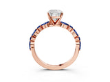 Rose gold Cushion Cut Diamond Ring with Marquise and Round with Blue Sapphire side stone Side Stones and Four-Prong Setting_51