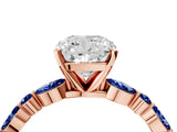 Rose gold Cushion Cut Diamond Ring with Marquise and Round with Blue Sapphire side stone Side Stones and Four-Prong Setting_52