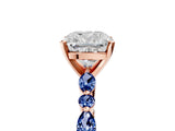 Rose gold Cushion Cut Diamond Ring with Marquise and Round with Blue Sapphire side stone Side Stones and Four-Prong Setting_53