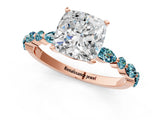 Rose gold Cushion Cut Diamond Ring with Marquise and Round with Blue Topaz side stone Side Stones and Four-Prong Setting_25