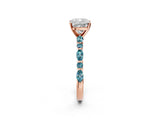 Rose gold Cushion Cut Diamond Ring with Marquise and Round with Blue Topaz side stone Side Stones and Four-Prong Setting_26