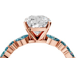 Rose gold Cushion Cut Diamond Ring with Marquise and Round with Blue Topaz side stone Side Stones and Four-Prong Setting_28