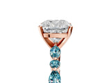 Rose gold Cushion Cut Diamond Ring with Marquise and Round with Blue Topaz side stone Side Stones and Four-Prong Setting_29