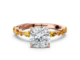 Rose gold Cushion Cut Diamond Ring with Marquise and Round with Citrine side stone Side Stones and Four-Prong Setting_12